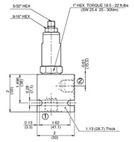Dimensional Image for DB Pressure Relief Valve, Direct Acting, Poppet Type (DB08A-01)